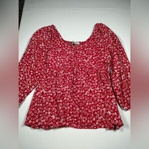 LOFT Red and White Heart Print Top